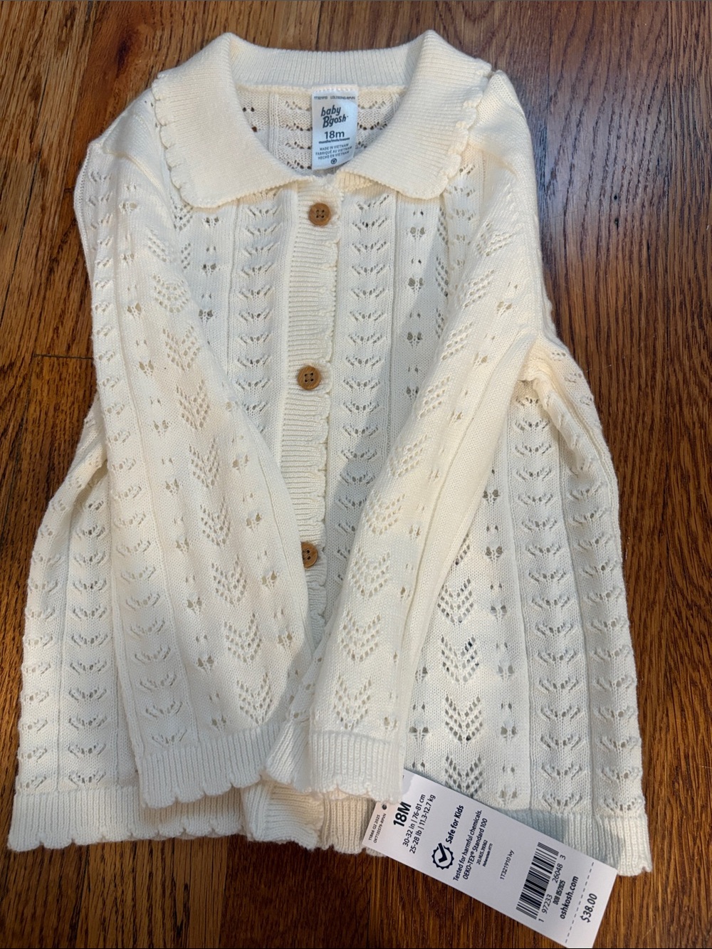 Baby Basics Cream Knit Collared Cardigan Sweater - 18M